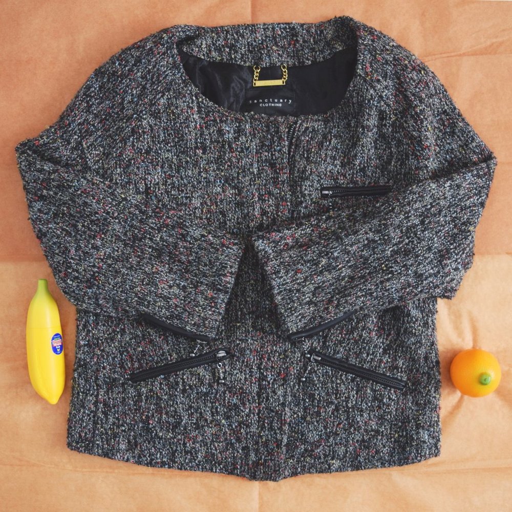 Sanctuary Clothing Gray Multi-colored Crop Jacket